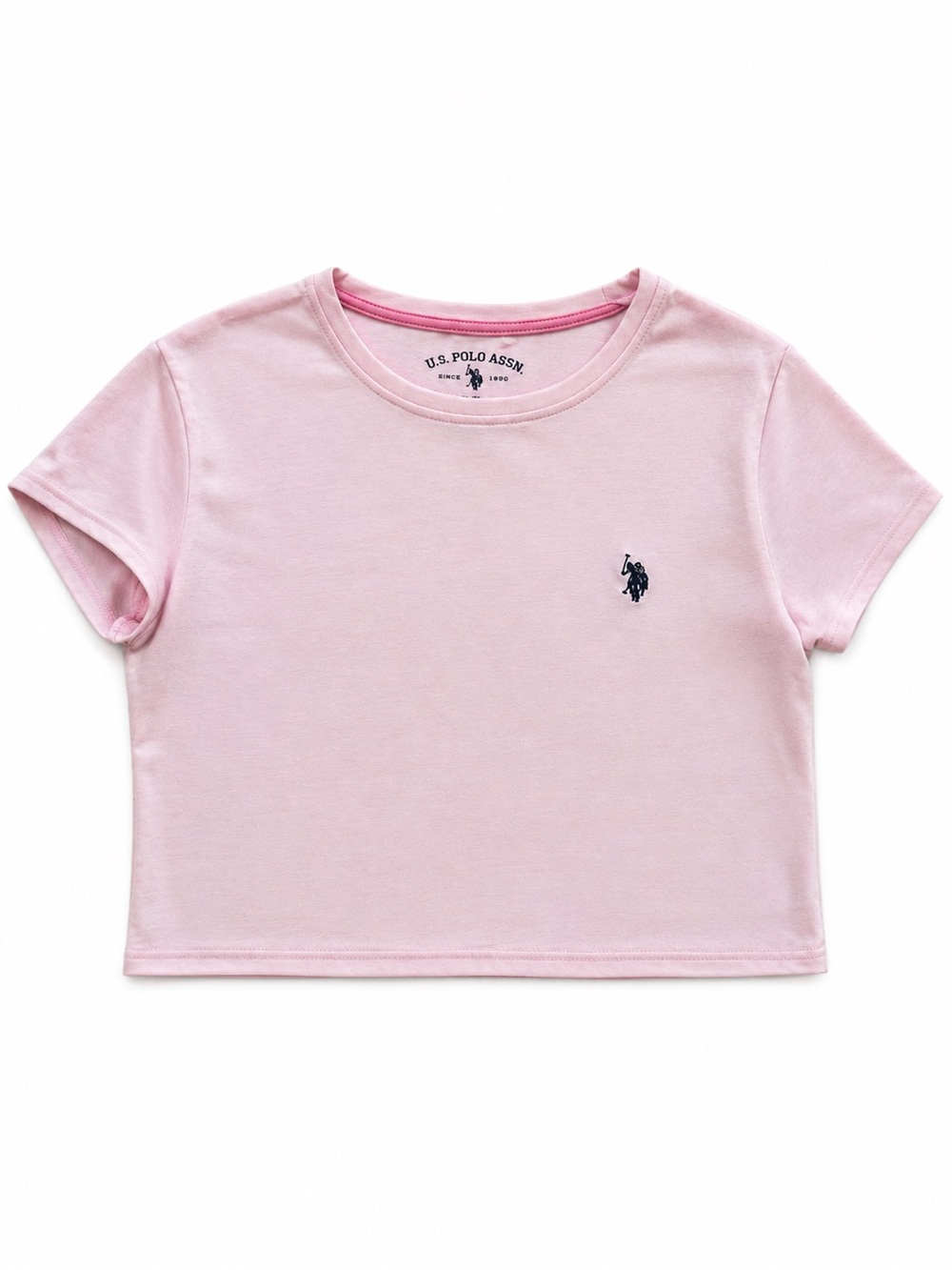 U.S. Polo Assn. Light Pink Womens Crewneck Crop Tee with Embroidered Logo